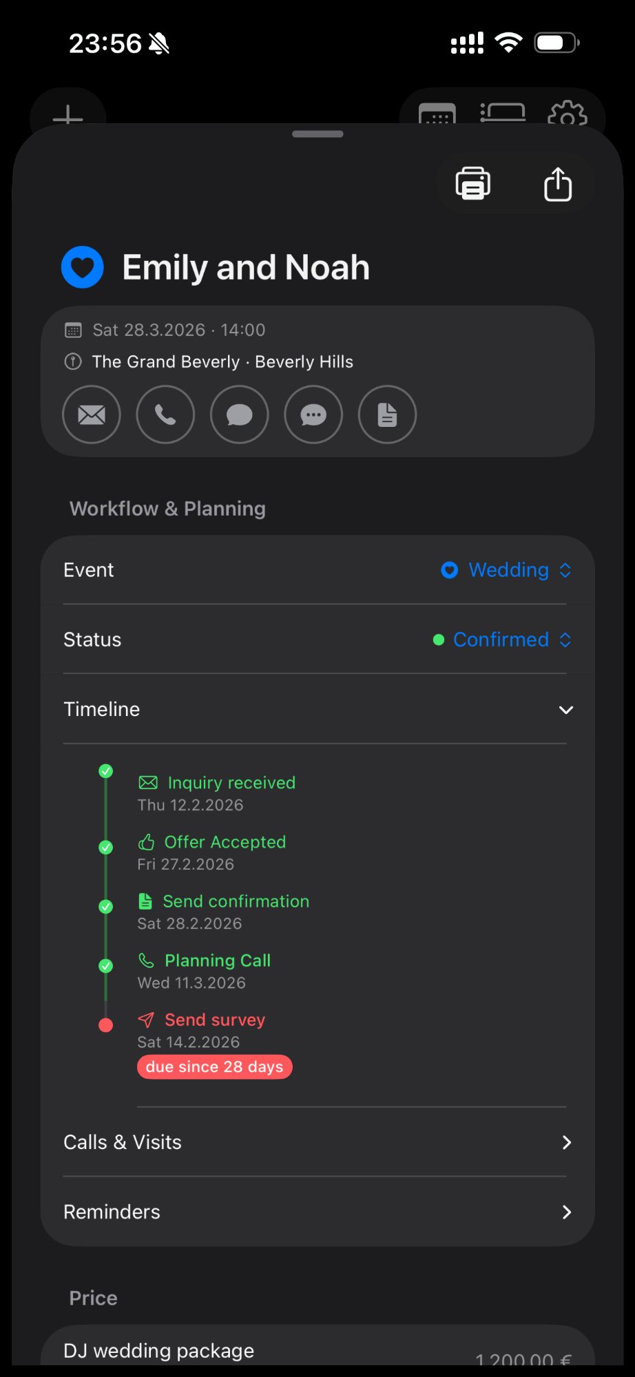 Booking detail with timeline